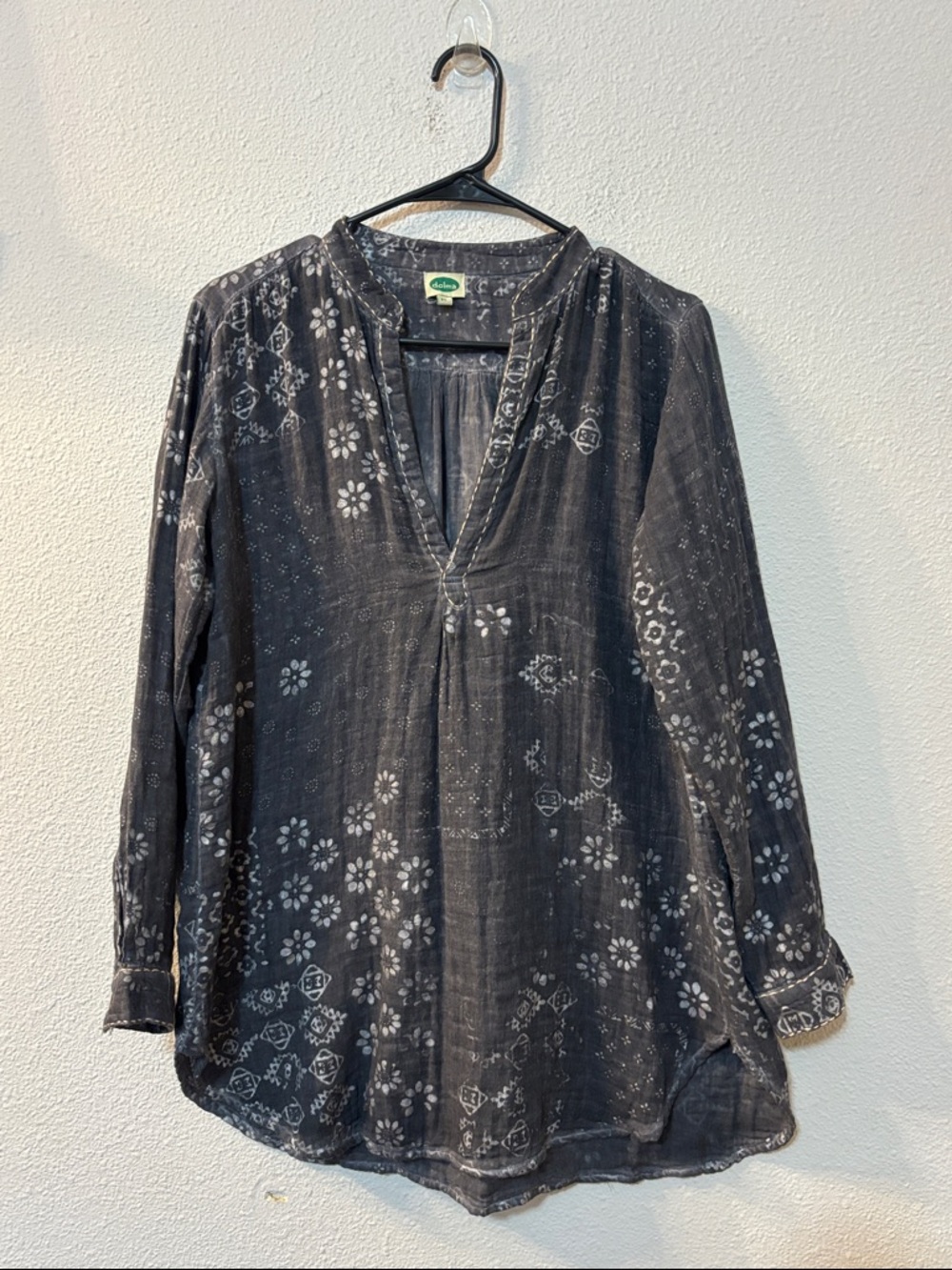 Dolma Charcoal Floral V-Neck Women's Tunic Top